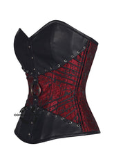 Red and Black Brocade Leather Belt Steampunk Sexy Waist Training Overbust Corset  Plus Size  Bustier Top